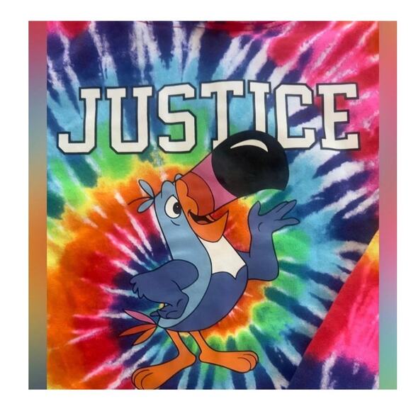Justice Fruit Loops Rainbow Tie Dye Hoodie Toucan Sam Fall Pullover Sz L (Girls) - Picture 5 of 6